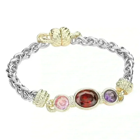 14K GP TWO TONE TRIPLE STONE MAGNETIC BRACELET - Picture 1 of 2